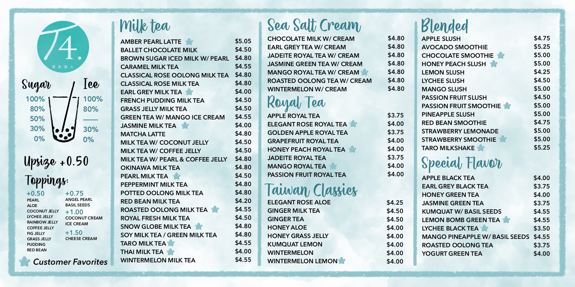 Sacramento T4 Tea Menu